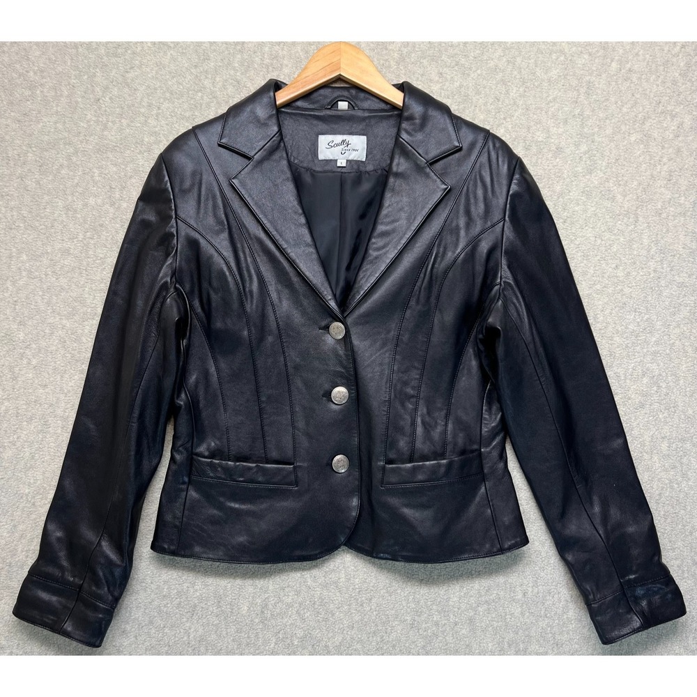 VTG Scully Womens Biker Jacket Black Leather Long Sleeve Classic Gorecore Large